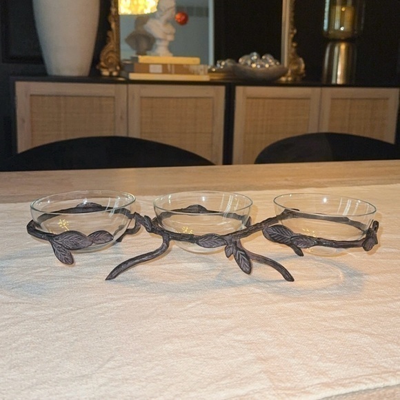 NEW‎ Pottery Barn Metal Branch Condiment Snack Bowls Server Set